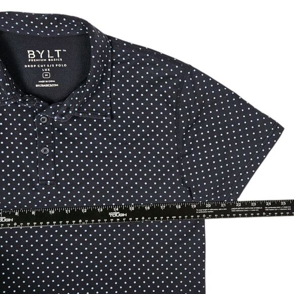 BYLT Shirt (Mens Medium) Drop Cut Polo Lux Short Sleeve Performance Blue Spotted - Picture 5 of 6
